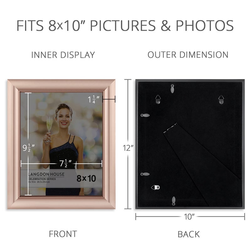 Langdon House 8x10 Picture Frames (Rose Gold, 3 Pack), Contemporary Glam Photo Frames 8 x 10, Wall Mount or Table Top, Celebration Collection - Image 3